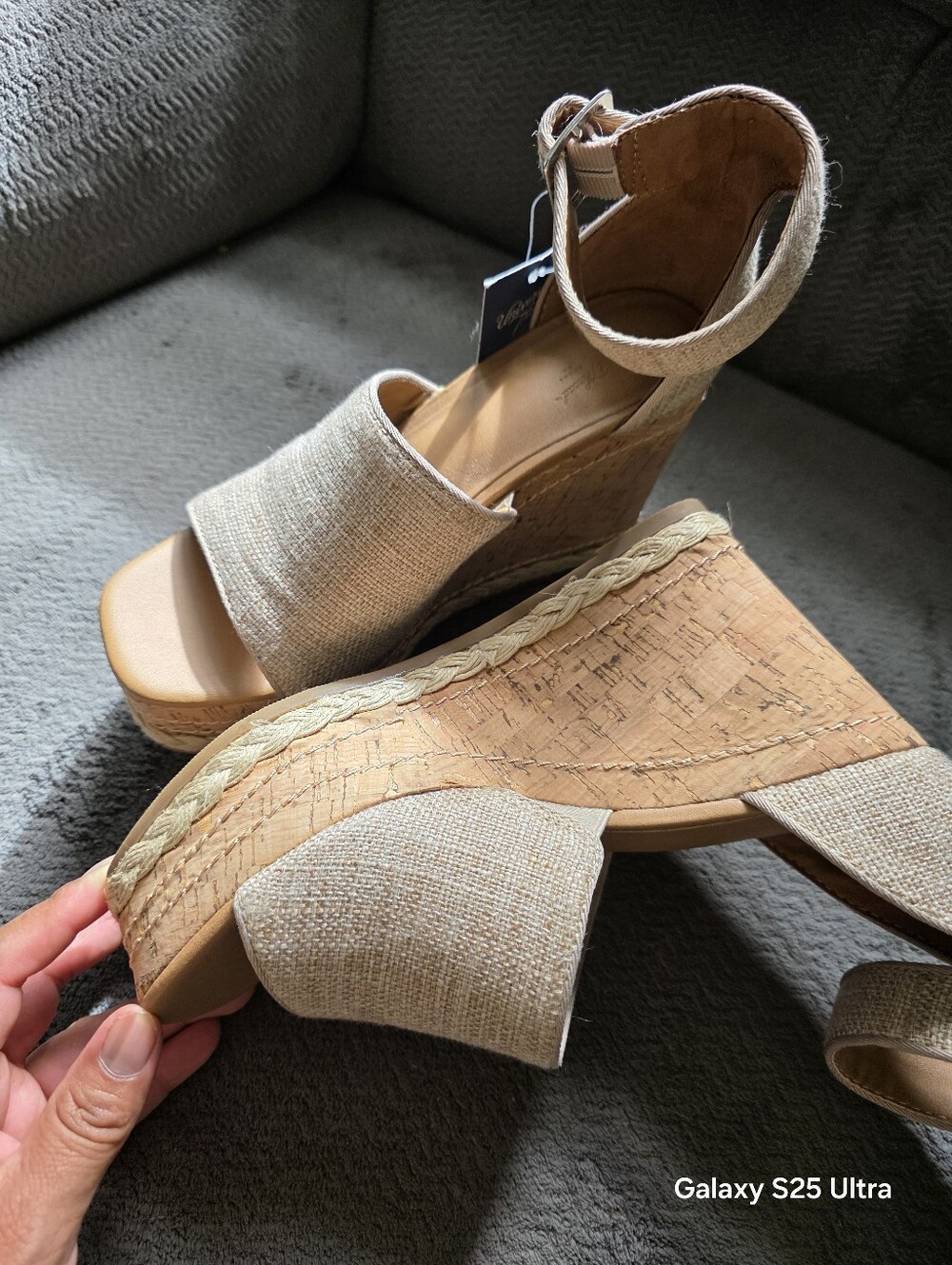 Universal Thread Beige Linen-Look Wedge Sandals with Ankle Strap - Picture 2 of 5